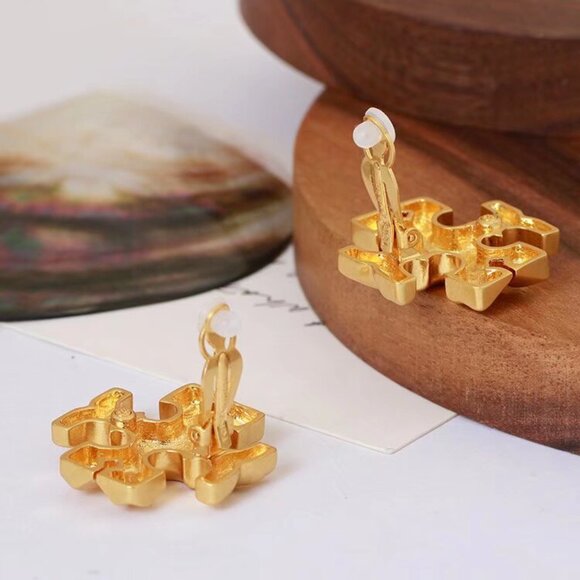 Tory Burch Gold Logo Earrings - Picture 5 of 5